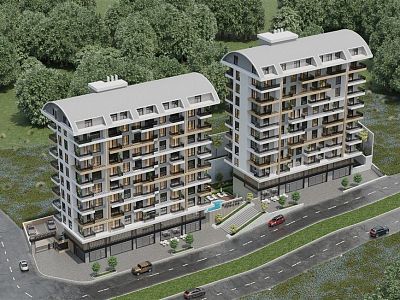 Апартаменты 1+1, 2+1 и 3+1 в районе Махмутлар